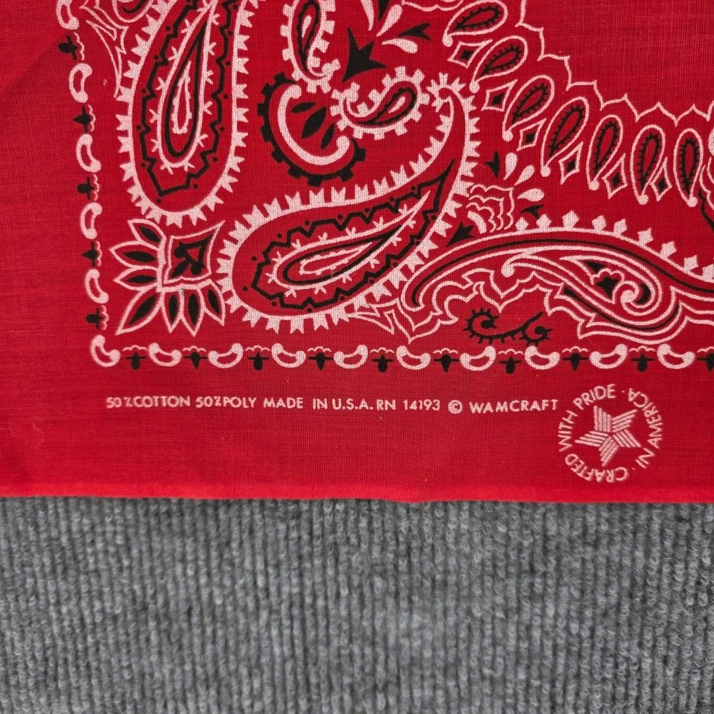Vintage Wamcraft Red Paisley Bandana Made in USA RN 14193 Cotton Poly Scarf